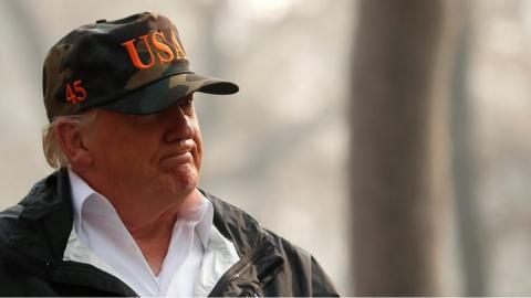 Donald Trump speaks to the press in Paradise, California