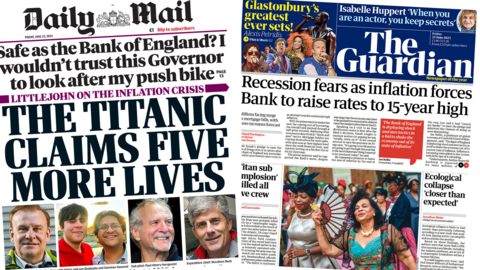 Front page of the daily mail and the guardian