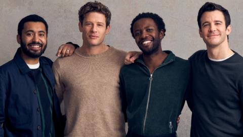 Left to right: Zach Wyatt (who will play Malcolm), James Norton (Jude), Omari Douglas (JB) and Luke Thompson (Willem)