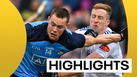 Dublin and Monaghan players tussle for the ball