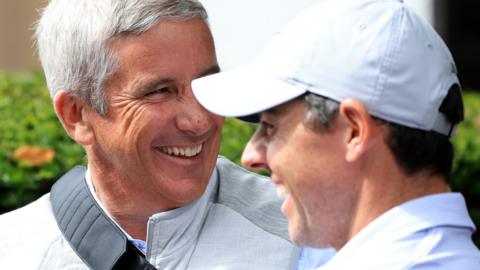 PGA Tour commissioner Jay Monahan and Rory McIlroy meeting in England in 2022