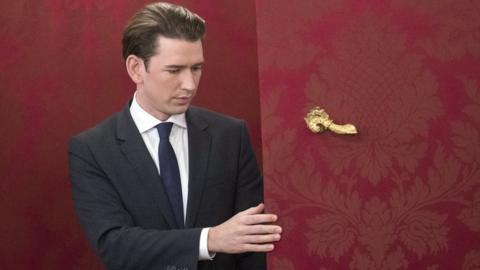 Austrian Foreign Minister and the leader of the Austrian Peoples Party (OeVP), Sebastian Kurz leaves the presidential office of the Hofburg Palace