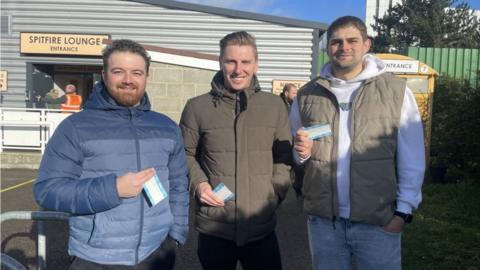 Andy, Chris and Stewart holding their match tickets