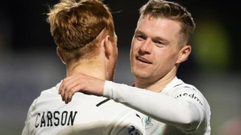 Inverness Caledonian Thistle's David Carson and Billy Mckay celebrate