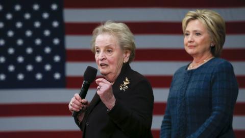 Madeleine Albright and Hillary Clinton at a rally in New Hampshire