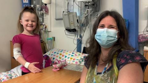 Callia and her teacher Rachel enjoying a lesson at Addenbrooke's Hospital