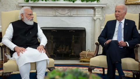 US President Joe Biden meets with Indian Prime Minister Narendra Modi in the Oval Office of the White House on September 24, 2021, in Washington, DC.