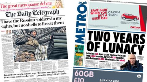 A composite image of the Daily Telegraph and Metro's Friday front pages