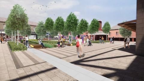 Artist's impression of proposed transport hub and town square