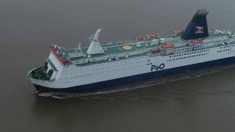 Drone shot of Pride of York leaving Hull