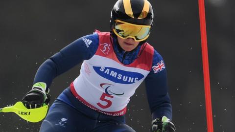 Visually impaired skier Millie Knight in action