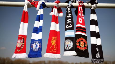 Scarves of English clubs who have signed up to play in the European Super League