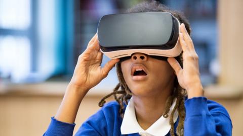 girl wearing VR headset