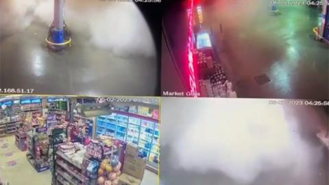 Still from CCTV showing moment of earthquake