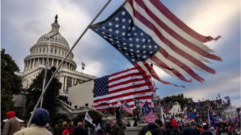 Pro-Trump protesters at the US Capitol ahead of the riot on 6 January, 2021.