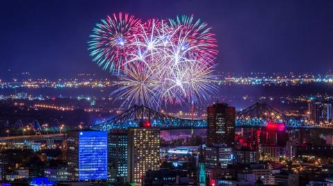 International fireworks festival display over Montreal sky