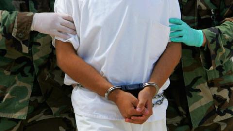 A detainee at Guantanamo Bay US naval base, 26 Aug 04