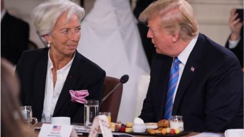 IMF's managing director Christine Lagarde and US President Donald Trump