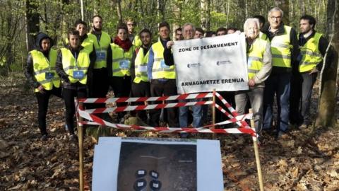 A handout photo made available by mediators called craftsmen for peace at a weapons cache of Eta in a village in southern France (08 April 2017)