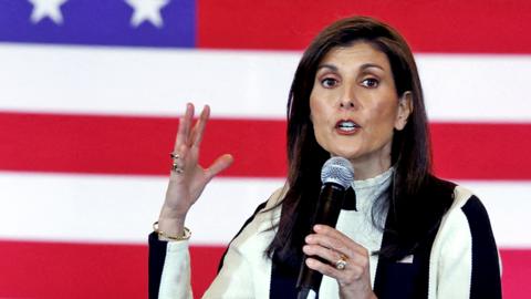 Republican presidential candidate and former US Ambassador to the United Nations Nikki Haley speaks during an Iowa Caucus campaign event at Country Lane Lodge in Adel, Iowa, US on 14 January 2024