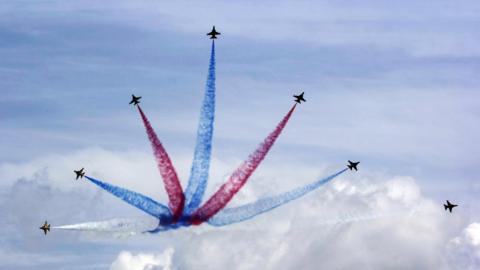 South Korea Air Force Black Eagles aerobatic team performs during the Singapore Airshow