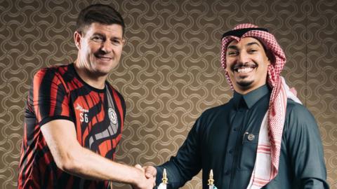 Steven Gerrard with Club President Samer Al Misehal