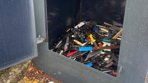 Image of the knives found in Waterfoot’s knife bin this month