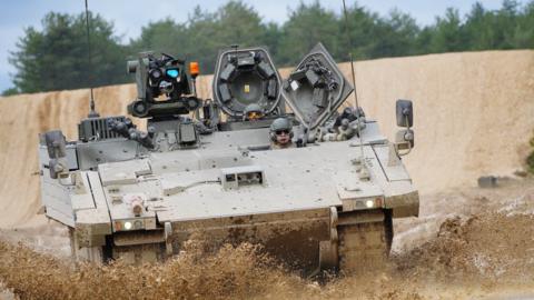 An Ajax Ares tank at a military base in Dorset
