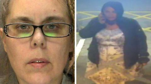 Aimee Betro mugshot and in her 'disguise'