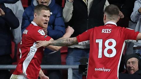 Rob Atkinson celebrates scoring for Bristol City