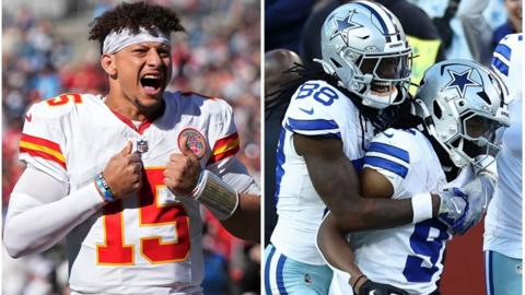 Kansas City Chiefs quarterback Patrick Mahomes and CeeDee Lamb and KaVontae Turpin of the Detroit Lions