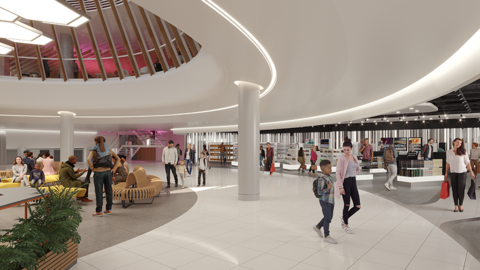 Computer-generated design images of how the revamped Terminal 3 at Manchester Airport would look with more seating and retail units.