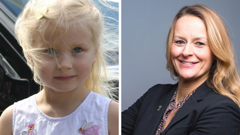 Composite image of Hannah Tarplee and her mother Wendy Tarplee-Morris. Hannah is wearing a summer dress with fairies embroidered on it, while Wendy is in a black suit jacket