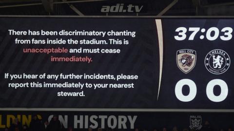 A message is shown at Hull City's stadium calling for discriminatory chanting to stop