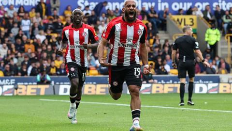 Bryan Mbeumo celebrates scoring