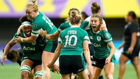 Ireland players celebrate their win over New Zealand