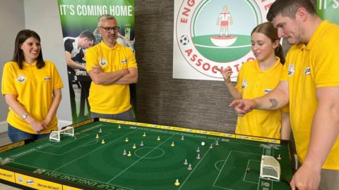 Team England training on Subbuteo