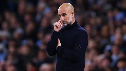 Manchester City manager Pep Guardiola looks on during the game with Tottenham Hotspur.