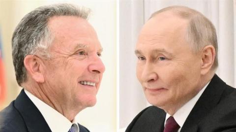 A composite photo of Witkoff and Putin