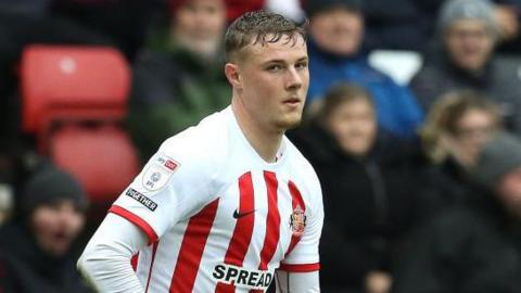 Dan Ballard is playing for Sunderland in the Sky Bet Championship match against West Bromwich Albion at the Stadium of Light in Sunderland, on December 9, 2023.