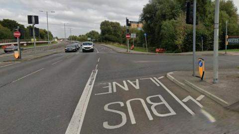 A Google Street View looking down the A33 from its junction with Lindisfarne Way.