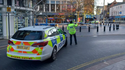 Police cordon near Horsefair Street in Leicester city centre.