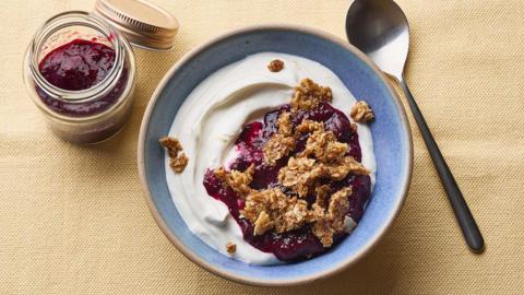 Lemon yoghurt bowls with chia jam and granola