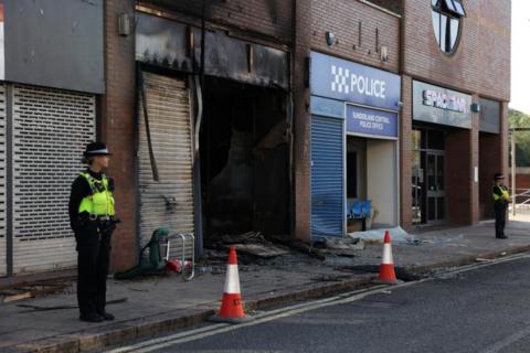 Cleanup after a night of violent anti-immigration demonstrations in Sunderland