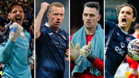 Raith Rovers' Kevin Dabrowski and Scott Brown - and Ross County's Ross Laidlaw and Yan Dhanda