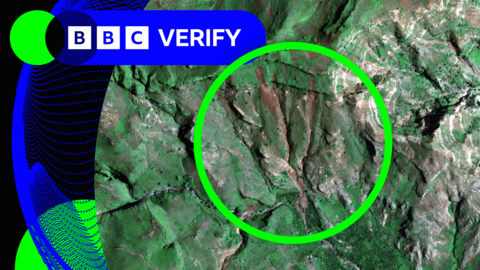 Annotated satellite image showing where a landslide happened in western Sudan