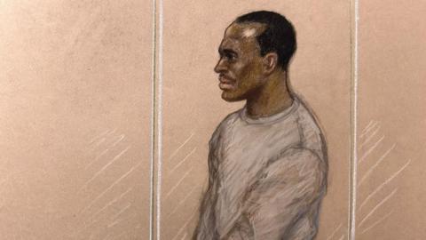 6/08/2025 Court sketch of Hadush Gerberslasie Kebatu appearing at Chelmsford Magistrates’ Court. 