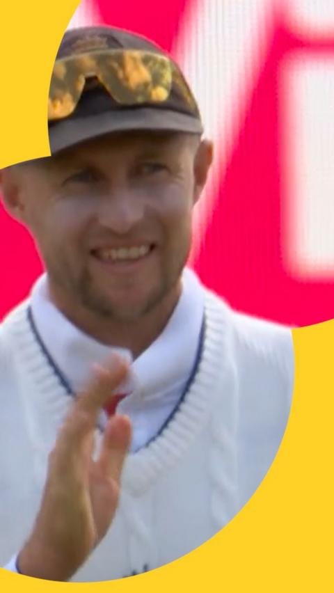 Joe Root reacting to the win