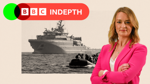 Two treated images of a large ship with an image of Laura K edited on the side