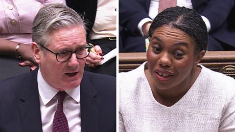 Composite image of Keir Starmer and Kemi Badenoch at PMQs